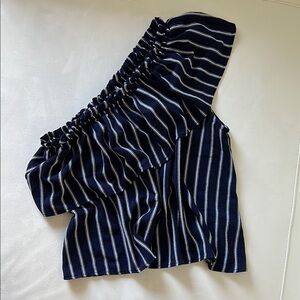 BP Blue and White Asymmetrical Ruffled Blouse